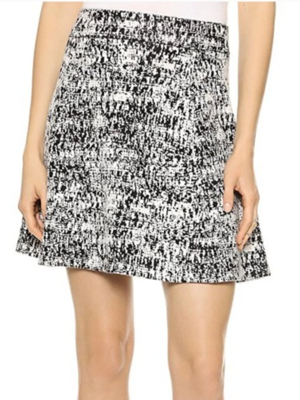 Theory Womens S/P Textured Knit Skater Skirt Ivory Black Quiet Luxury Minimalist